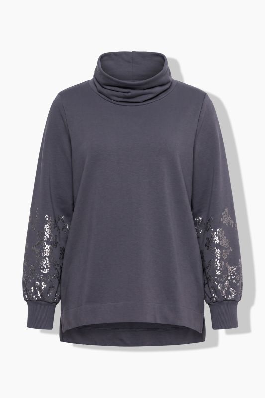 Silver Knit Print Turtleneck Sweatshirt