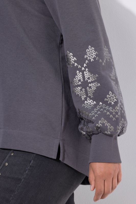 Silver Knit Print Turtleneck Sweatshirt