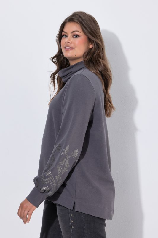 Silver Knit Print Turtleneck Sweatshirt