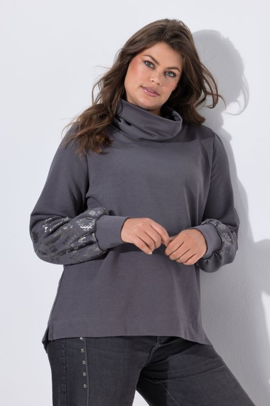 Silver Knit Print Turtleneck Sweatshirt