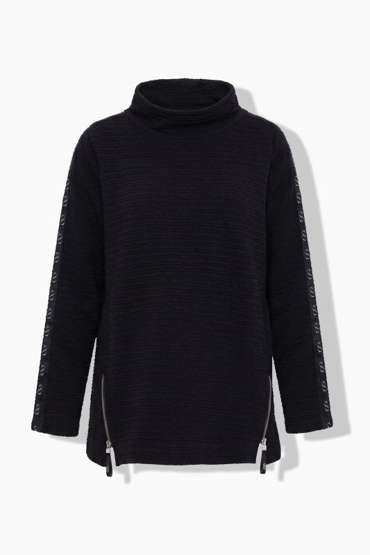 Textured Side Stripe Turtleneck Sweatshirt