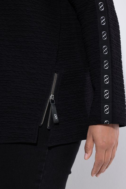 Textured Side Stripe Turtleneck Sweatshirt