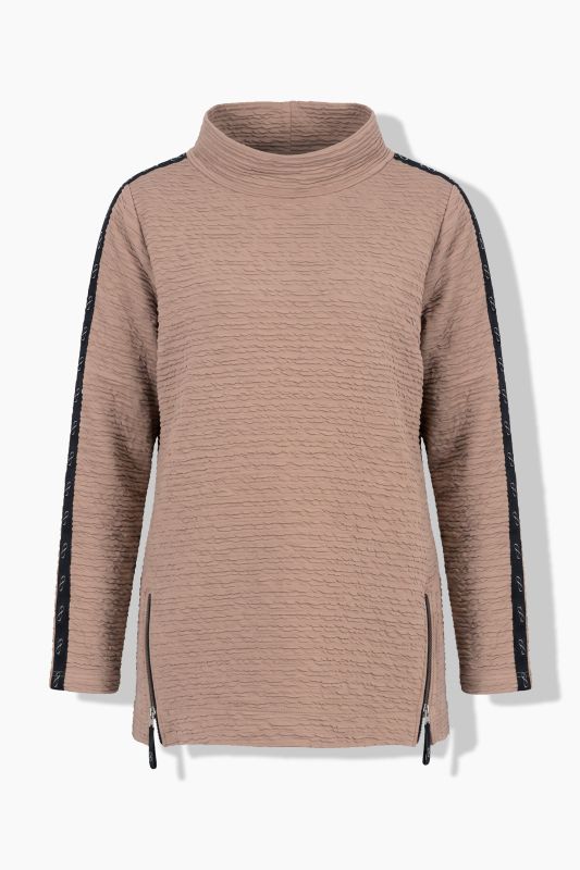 Textured Side Stripe Turtleneck Sweatshirt