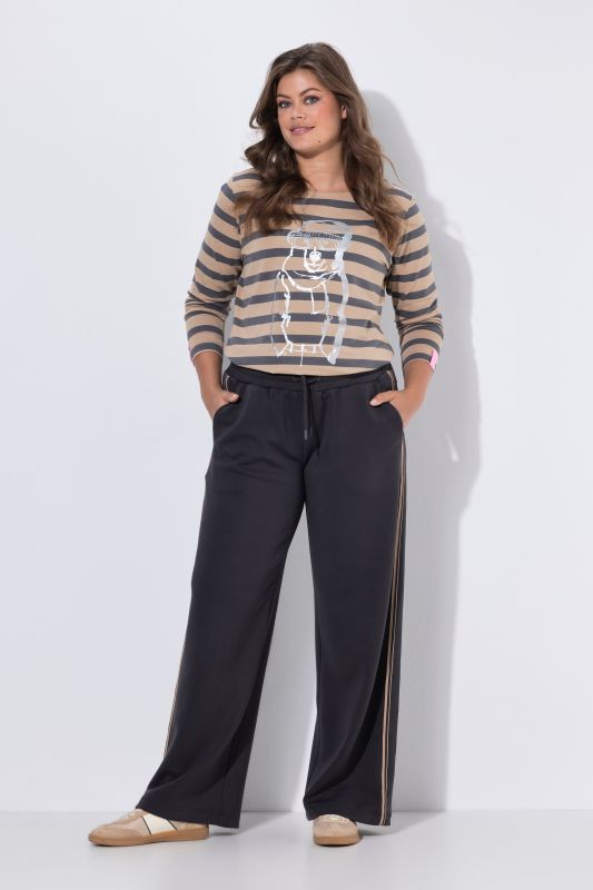 Wide Leg Side Stripe Elastic Waist Jersey Pants