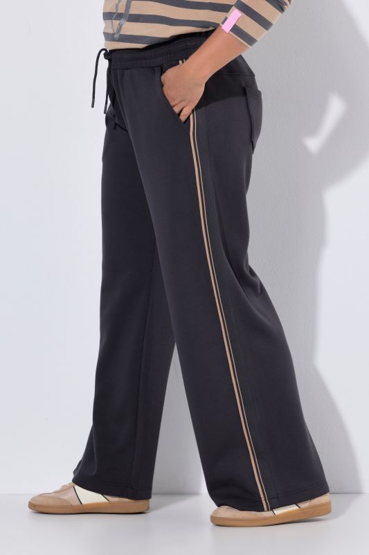 Wide Leg Side Stripe Elastic Waist Jersey Pants