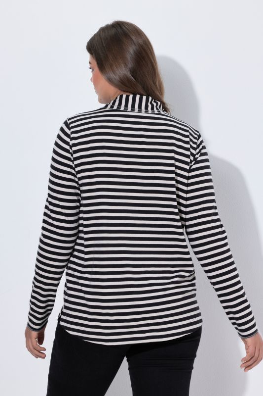 Attached Scarf Striped Long Sleeve Tee