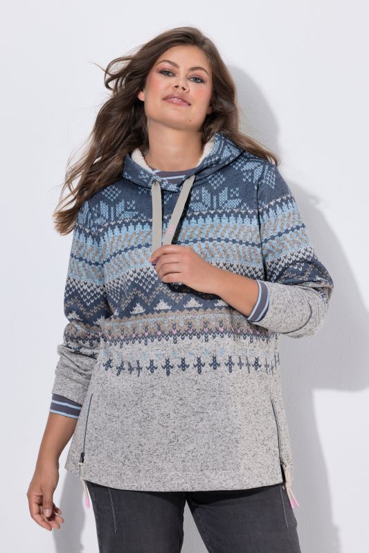 Alpine Print Pullover Fleece-Lined Hoodie