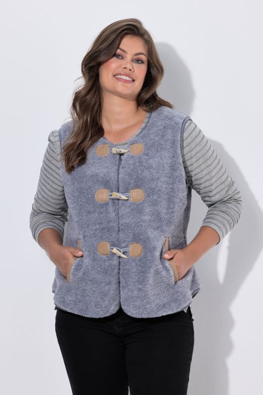 Toggle Close Sleeveless Teddy Vest