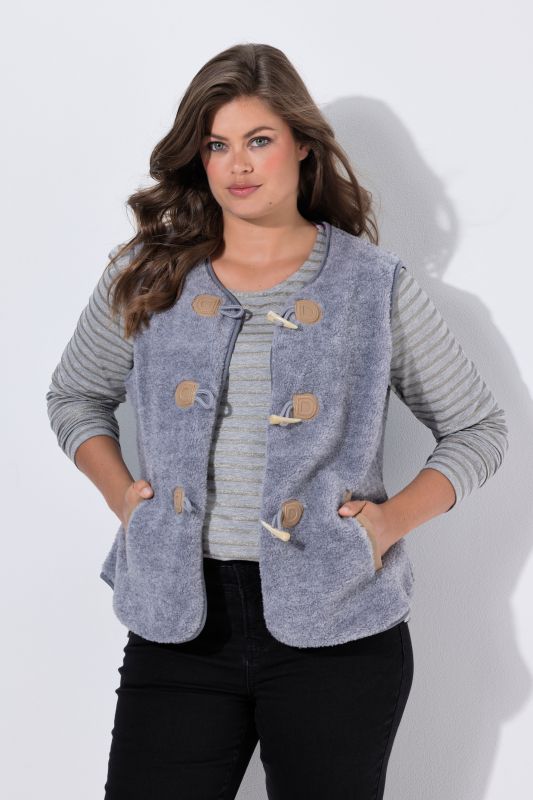 Toggle Close Sleeveless Teddy Vest