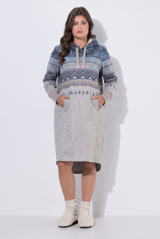 Alpine Print Hooded Fleece-Lined Dress