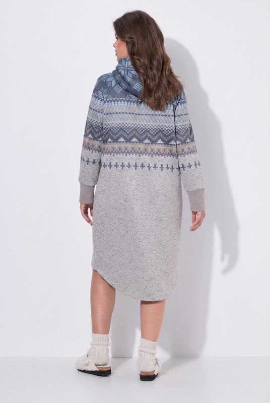 Alpine Print Hooded Fleece-Lined Dress