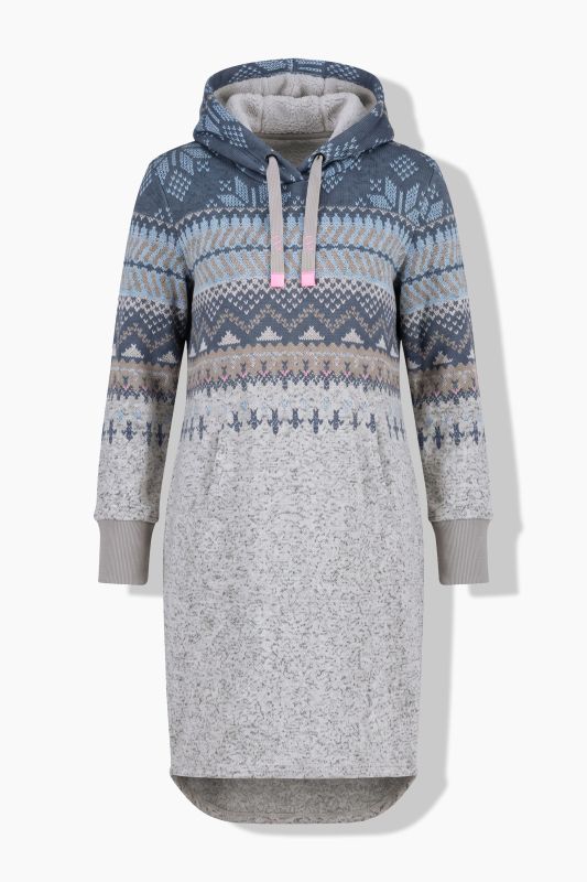 Alpine Print Hooded Fleece-Lined Dress