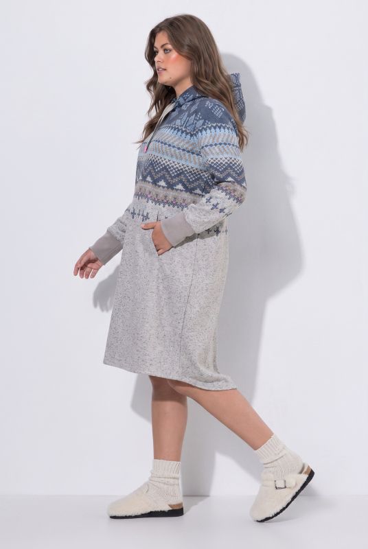 Alpine Print Hooded Fleece-Lined Dress