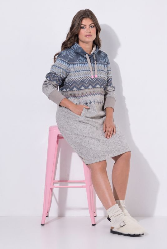 Alpine Print Hooded Fleece-Lined Dress