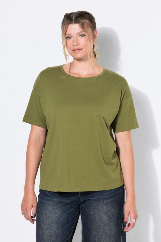 Round Neck Short Sleeve Relaxed Fit Cotton Tee