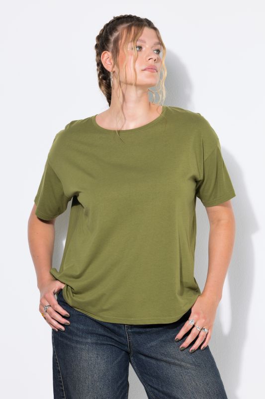 Round Neck Short Sleeve Relaxed Fit Cotton Tee