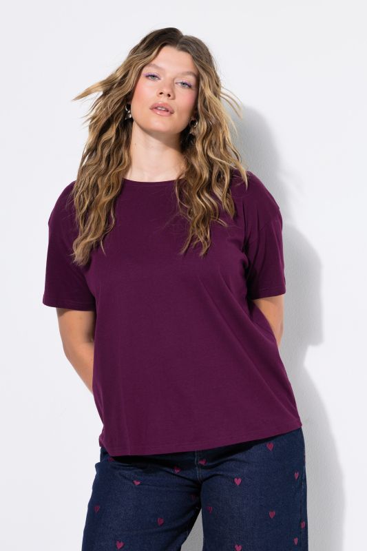 Round Neck Short Sleeve Relaxed Fit Cotton Tee