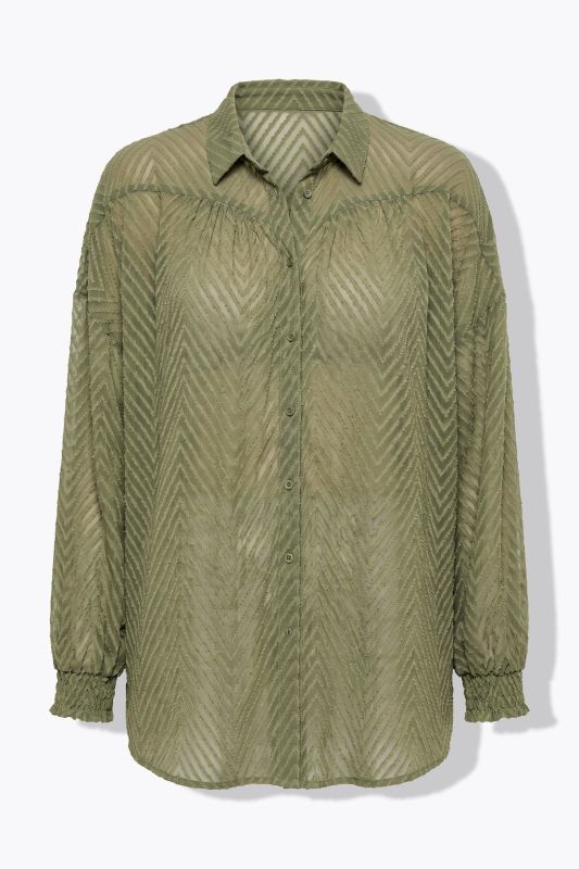 Oversized Sheer Chevron Long Sleeve Blouse