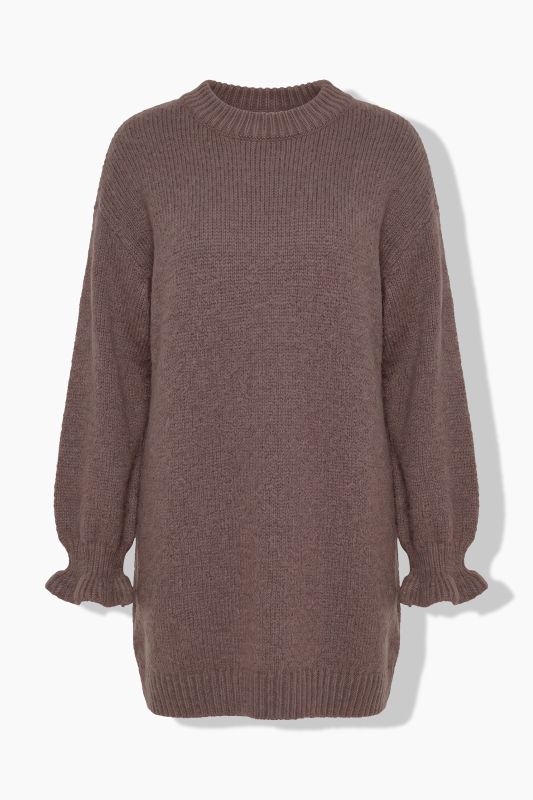 Ruffle Cuff Bishop Sleeve Sweater Dress