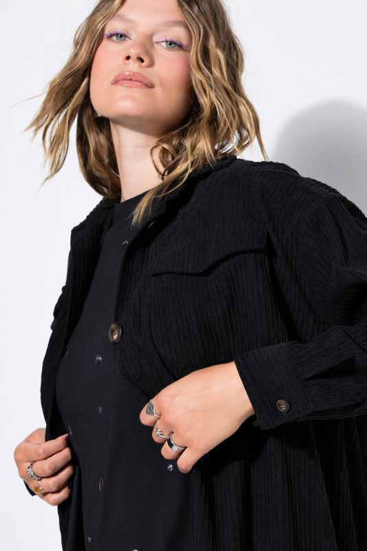 Corduroy Long Sleeve Button-Down Blouse