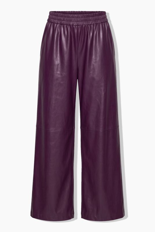Faux Leather Wide Leg Elastic Waist Pants