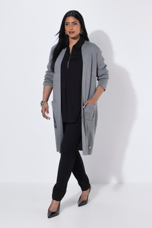 Long Pocket Open Front Cardigan Sweater