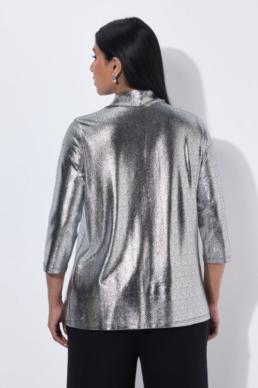 Metallic Cowl Neck 3/4 Sleeve Tee