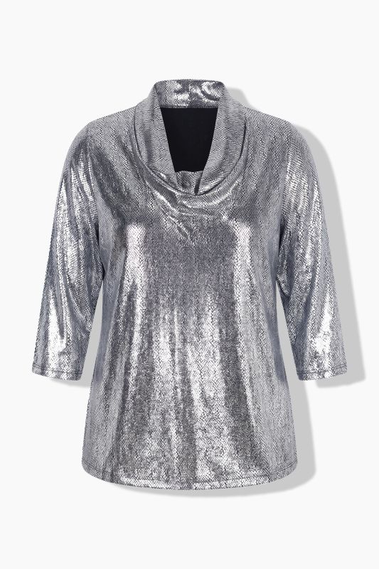 Metallic Cowl Neck 3/4 Sleeve Tee