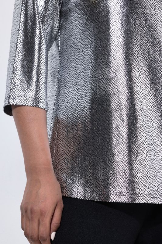 Metallic Cowl Neck 3/4 Sleeve Tee