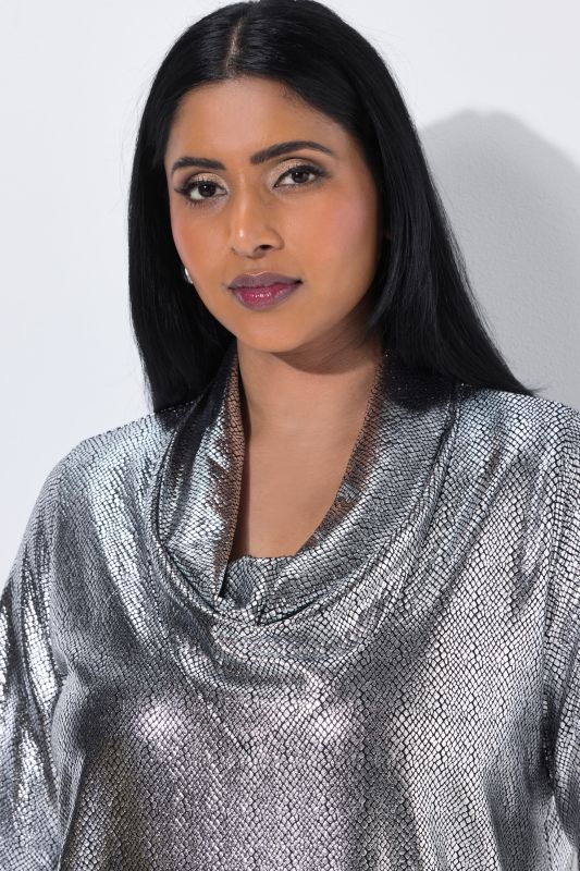 Metallic Cowl Neck 3/4 Sleeve Tee