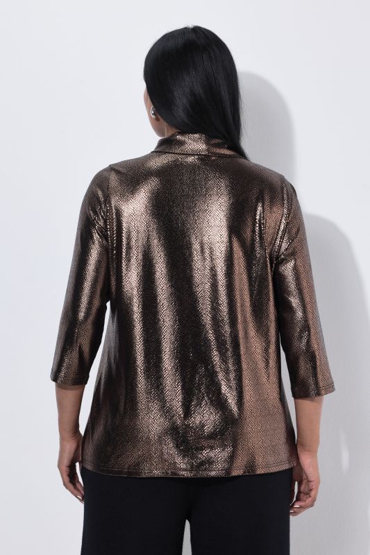 Metallic Cowl Neck 3/4 Sleeve Tee