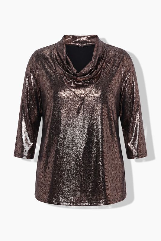 Metallic Cowl Neck 3/4 Sleeve Tee