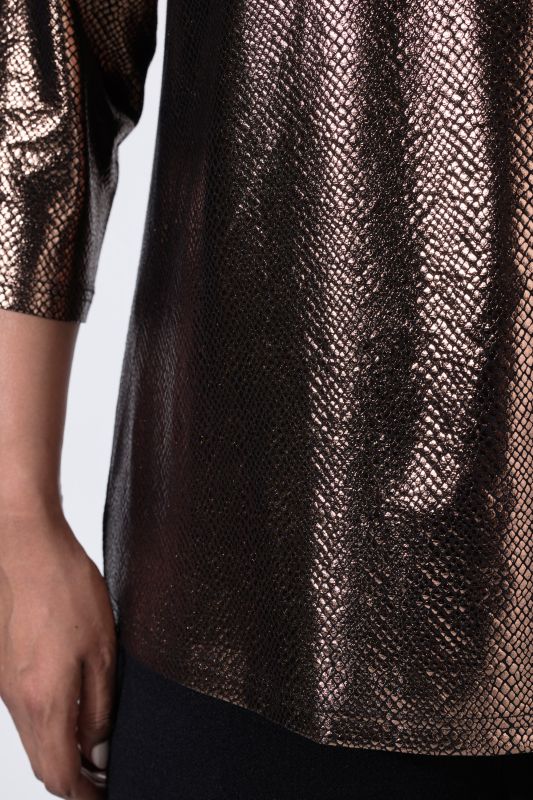 Metallic Cowl Neck 3/4 Sleeve Tee