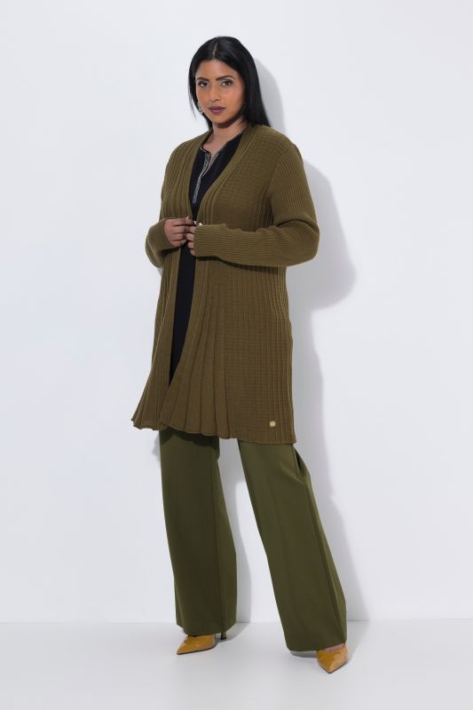 Pleated Longline Open Shape Cardigan
