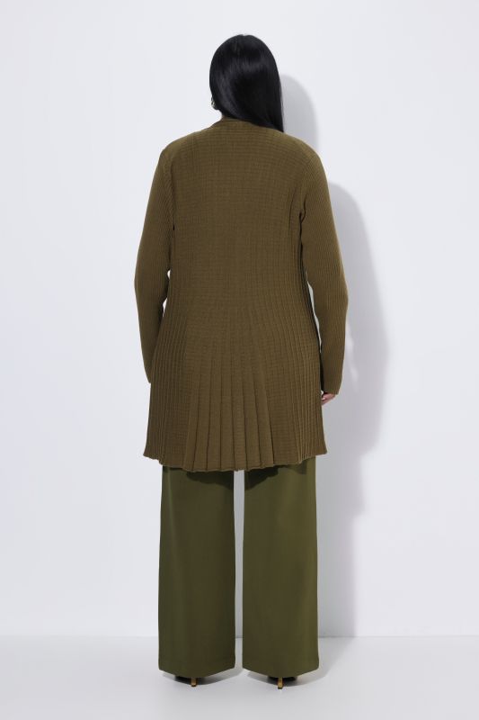 Pleated Longline Open Shape Cardigan