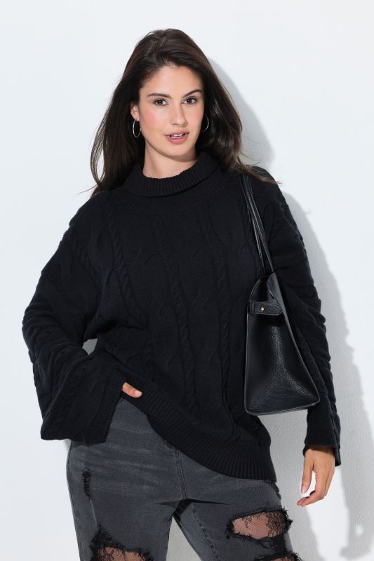 Oversized Cable Knit Turtleneck Sweater