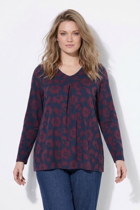 Eco Cotton Floral Print Long Sleeve V-Neck Tee