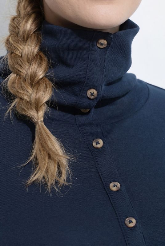 Eco Cotton Roll Neck Partial Button-Down Tee