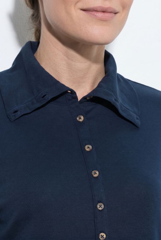 Eco Cotton Roll Neck Partial Button-Down Tee