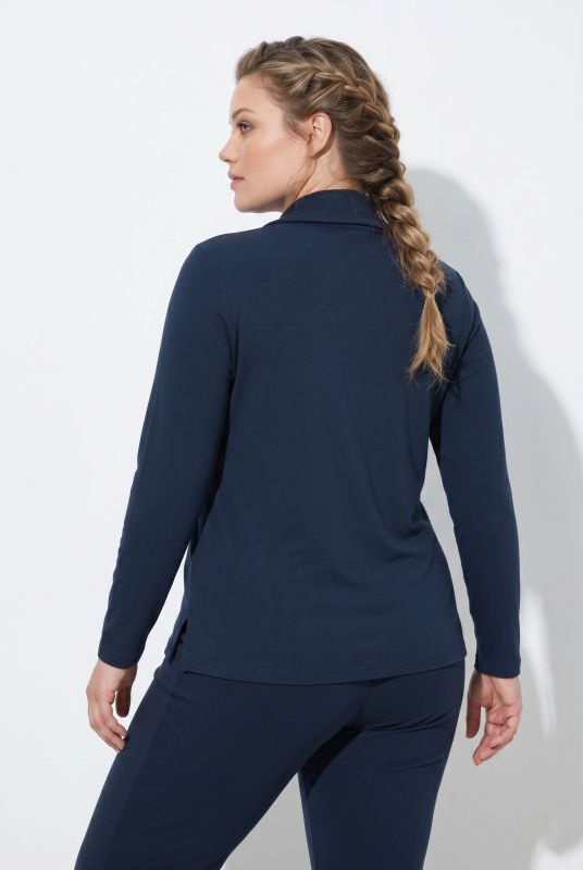 Eco Cotton Roll Neck Partial Button-Down Tee