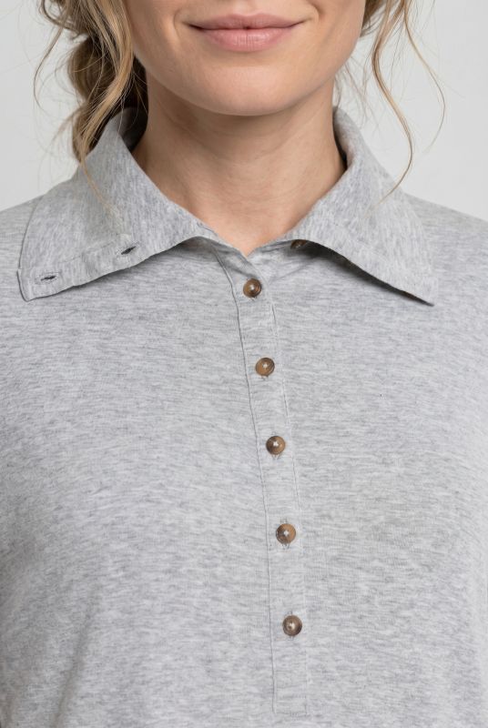 Eco Cotton Roll Neck Partial Button-Down Tee