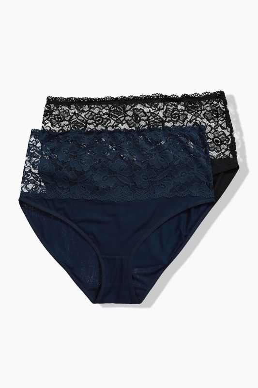 2 Pack Midi Briefs: Lace Waistband