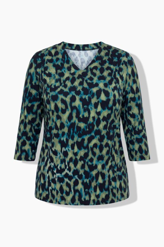 High-Contrast Leopard Print 3/4 Sleeve Tee