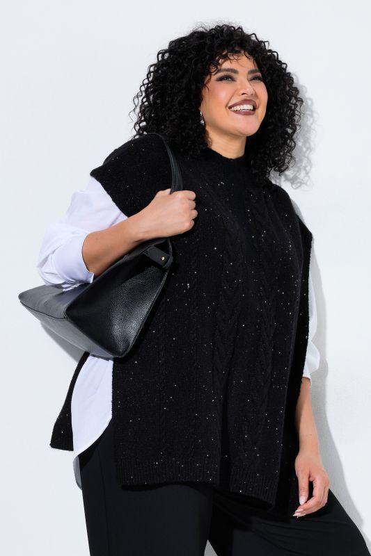 Елек с плетени елементи и блестящи пайети