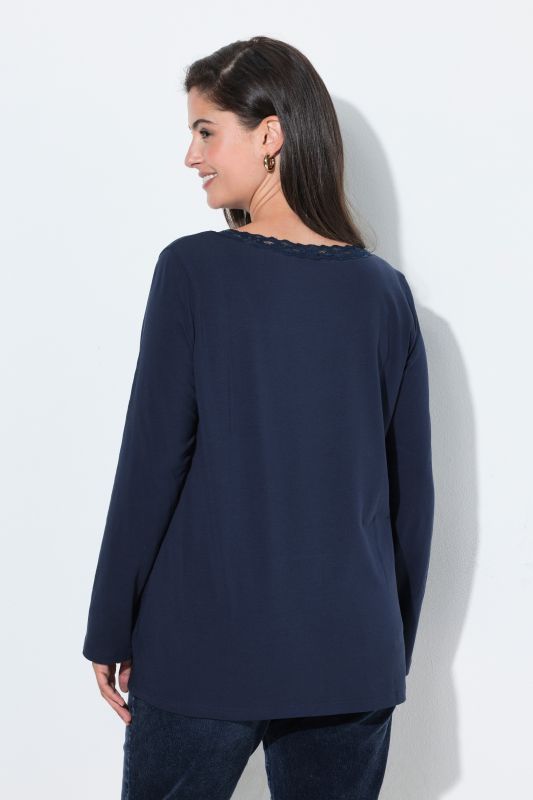 Lace Trim Long Sleeve V-Neck Tee