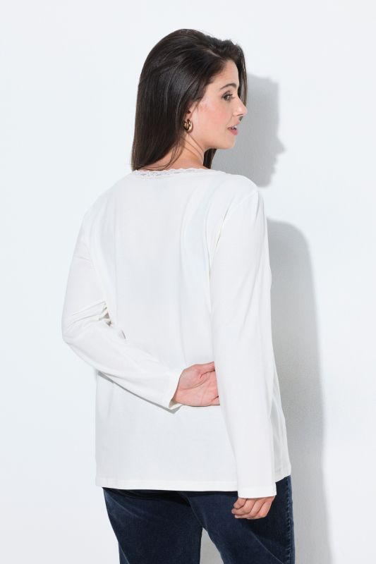 Lace Trim Long Sleeve V-Neck Tee