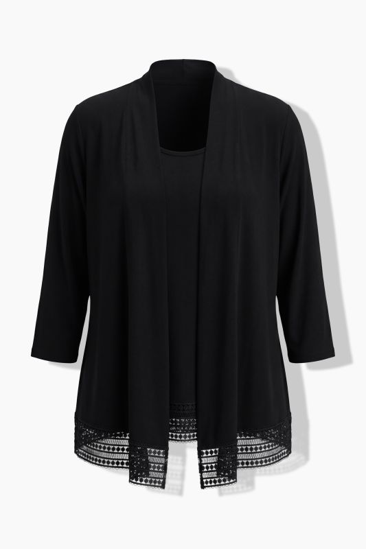 2-in-1 Layered Crochet Trim Blouse