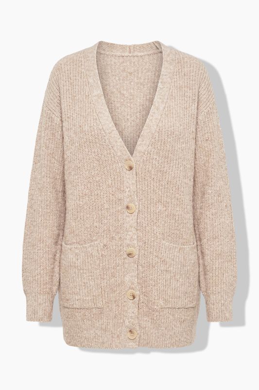 Wool Blend Ribbed Knit V-Neck Cardigan
