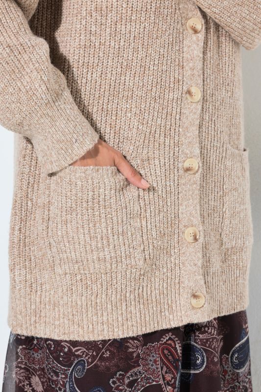 Wool Blend Ribbed Knit V-Neck Cardigan