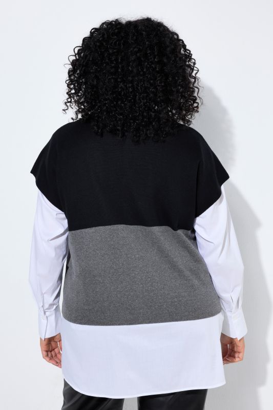 Color Block Cap Sleeve Turtleneck Cardigan